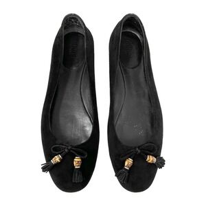 Gucci Bamboo Bow Ballet Classic Flats Black Suede 37 Shoes